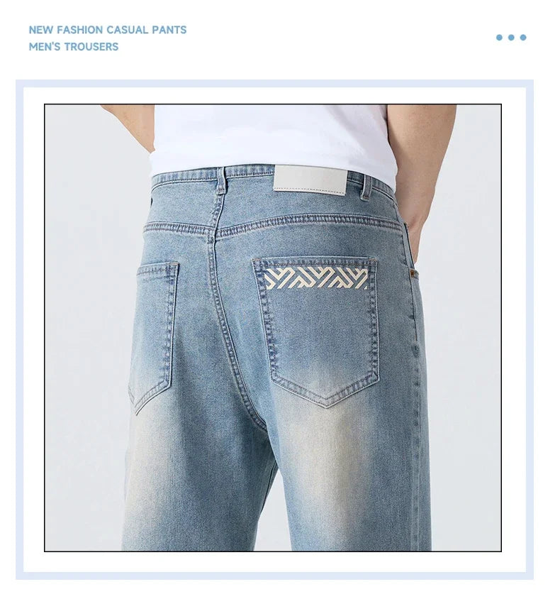 Men's Summer Thin Comfortable Jeans, Fashionable and Breathable Business Straight Pants, Loose Retro Casual Denim Trousers