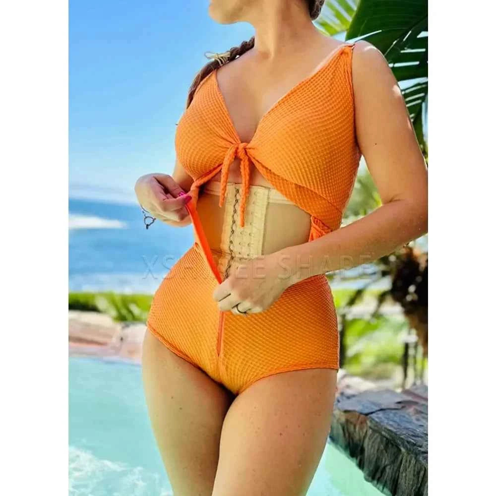 Body Hourglass Shaper Swimsuit Triangle Tummy Control Compression Shapewear Swimwear with Hook-eyes Butt Lifter Underwear