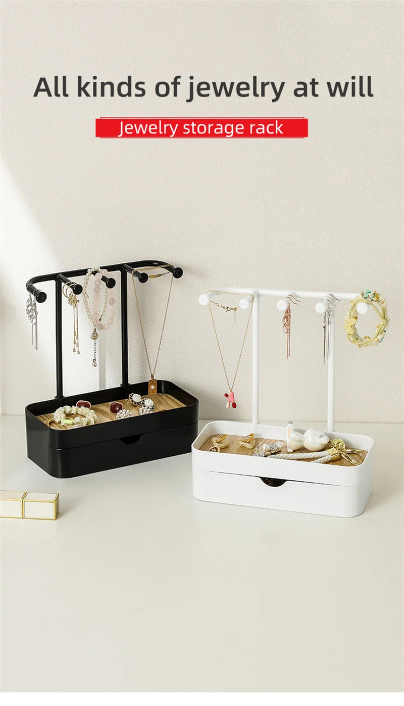 Jewelry Organizer Display Stand Rack With Wooden Tray For Earrings Bracelet Necklaces Rings Storage Hanging Organizer Holder