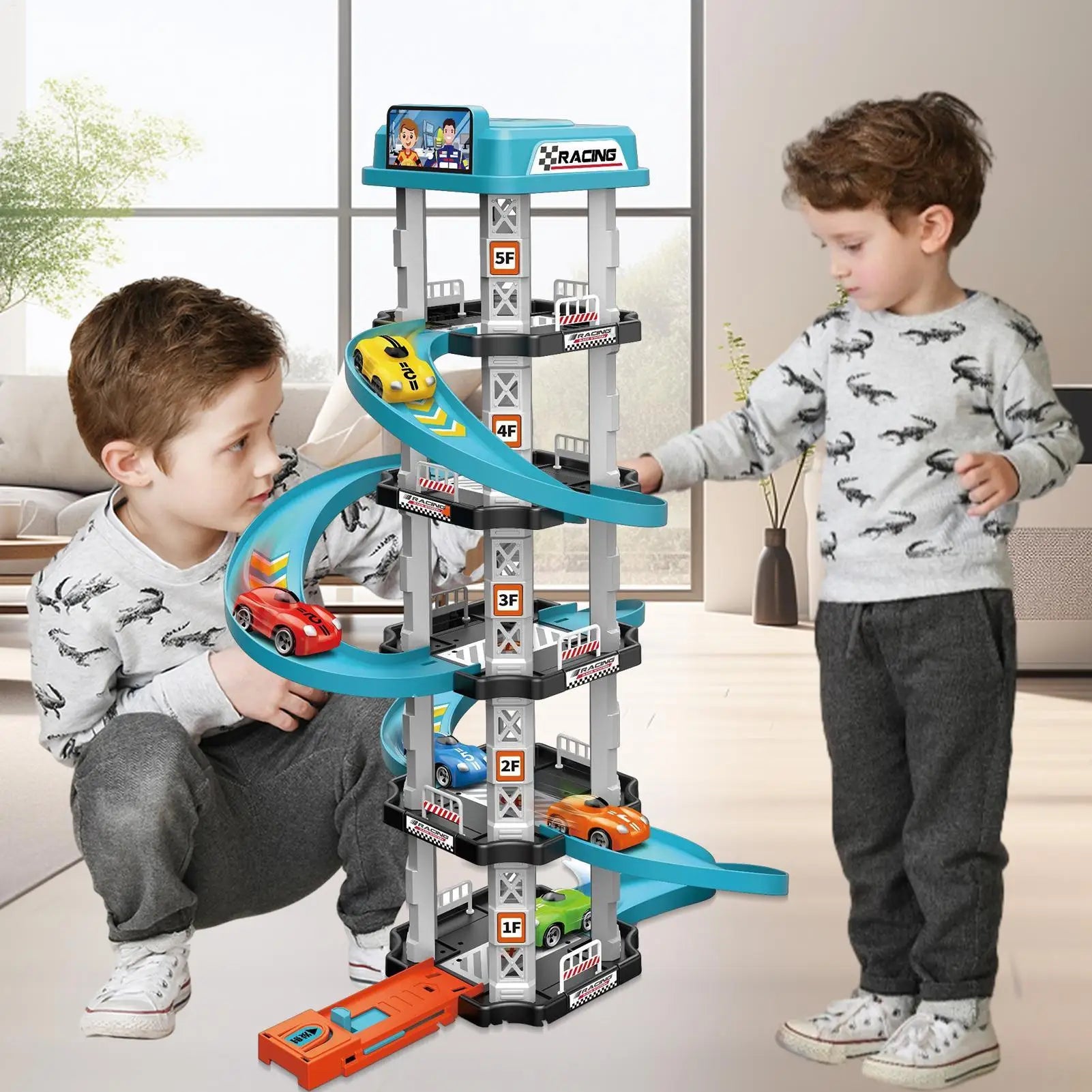 Racing Rail Car Toys Children Garage Catapult Sports Track Game Toys Kids Building Parking Baby Lot Gas Station DIY Winding Road