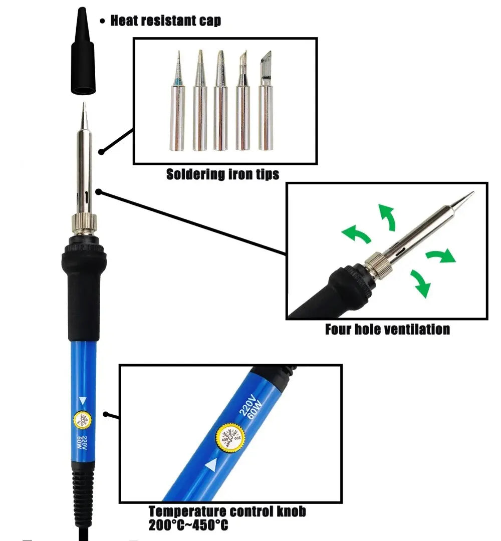7-piece Set Of Adjustable Temperature Electric Soldering Iron 220V 60W Electric Soldering Iron Set Welding Solder Repair Tool