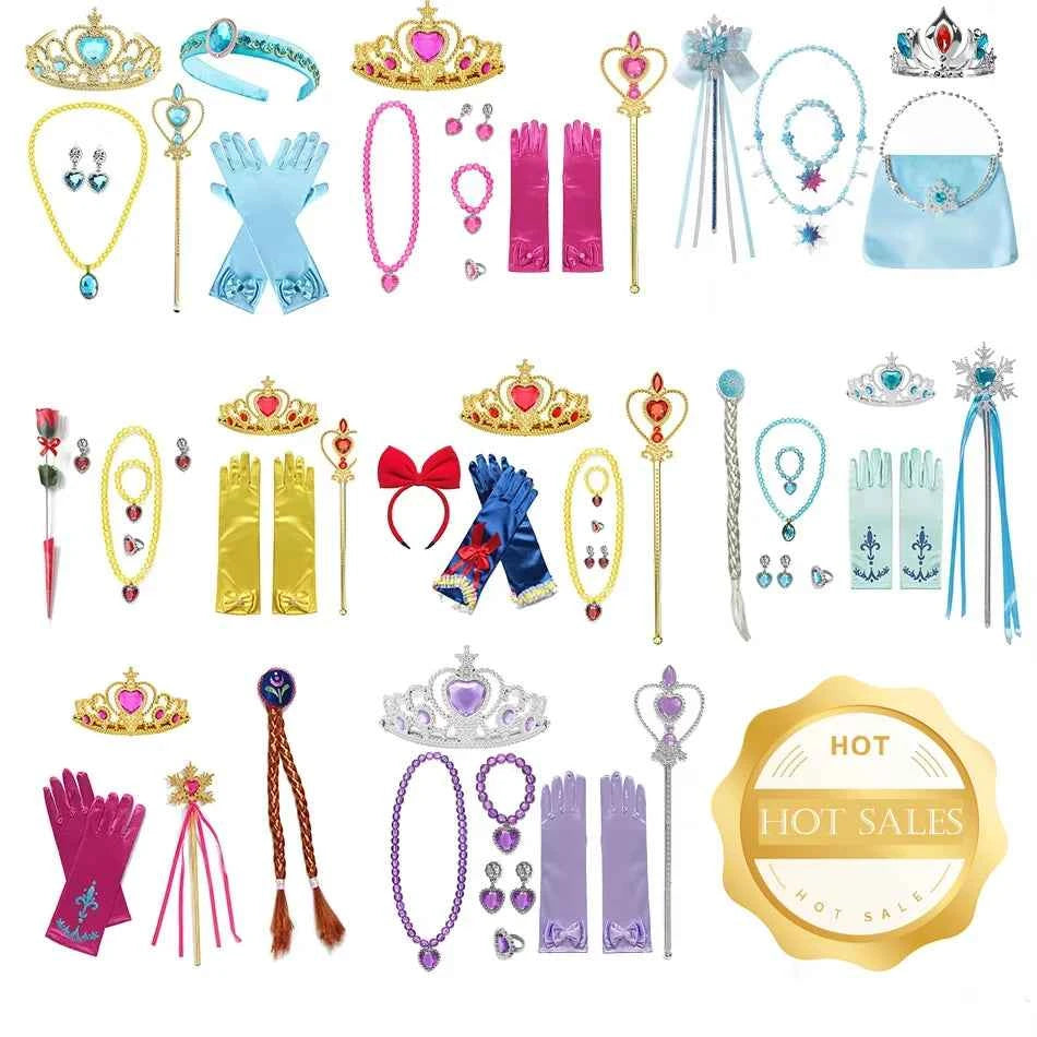 Girl Princess Costume Accessories Gloves Wand Crown Jewelry Set Princess Wig Braid Princess Dress Costume Cosplay Accessories