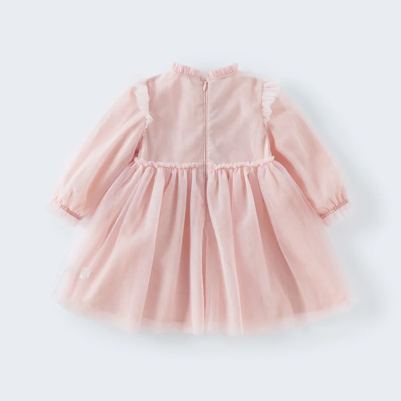 Dave Bella Princess Dress for Girls Baby Children 2025 Spring Long Sleeved Charm Mesh Embroidery Floral Gentle Cute DB1250434