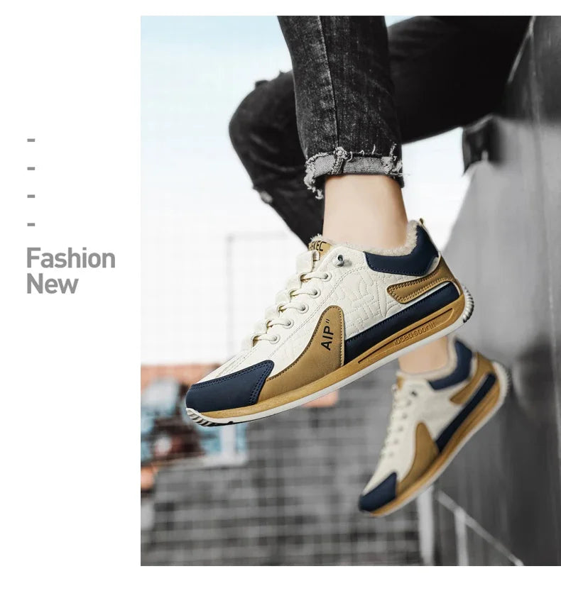 Winter Men's Shoes Casual Running Shoes Trendy Versatile Anti-Slip Sports Cotton Shoes with Plush for Warmth Wear-resistant