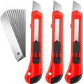 Lot de 3 cutters rétractables, couteau utilitaire compact pour cartons et boîtes, avec 10 pièces de 18 mm plus larges