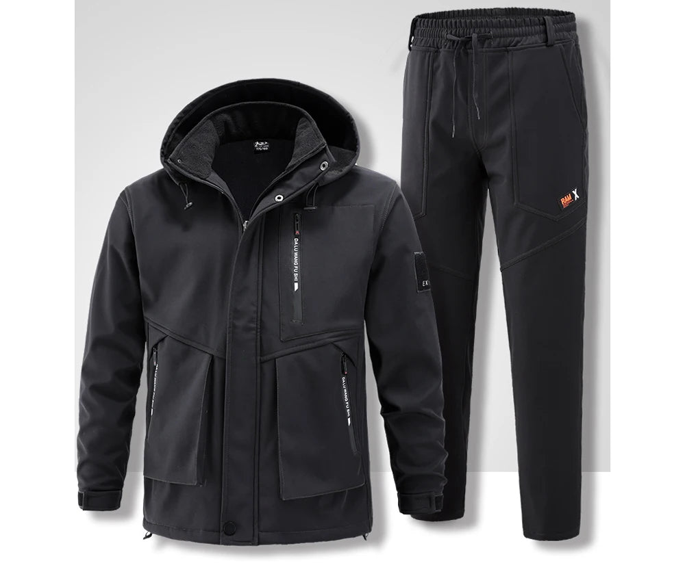 Winter Men Mountain Ski Warm Sets Waterproof Sports Suit Sweatshirt +Sweatpants Mens 2 Pieces Padded Sets Tracksuit Rain Clothes