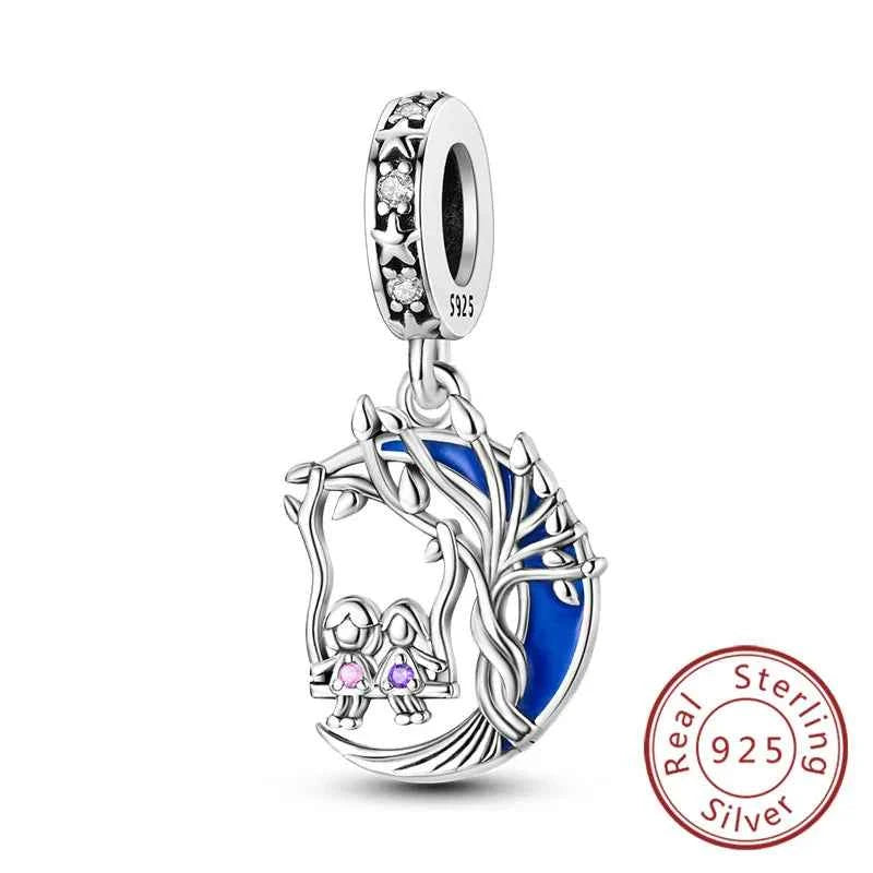 Original 925 Sterling Silver Charm Bead Mother's Day Love Heart Family Charm Bead Pendant Fits Bracelet Womens Jewelry Gifts