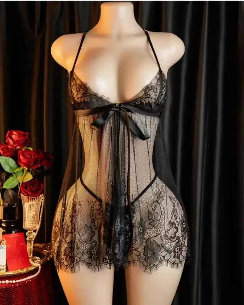 Sexy Lingerie Women's Lace Shirt Sleepwear Pajamas Lace Dress Erotic Costumes Exotic Apparel Female Sexiest Nighties Nightgown