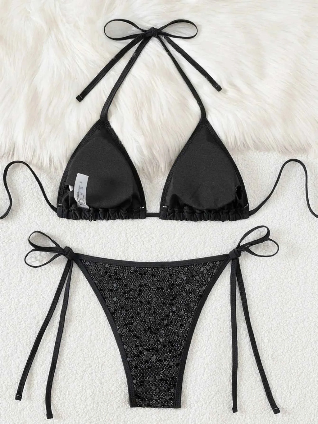 Shiny Sequin Black Bikini Set Women Sexy Push Up Bra Tie Side Triangle Swimsuit 2025 Brazilian Beach Bathing Suit Micro Swimwear