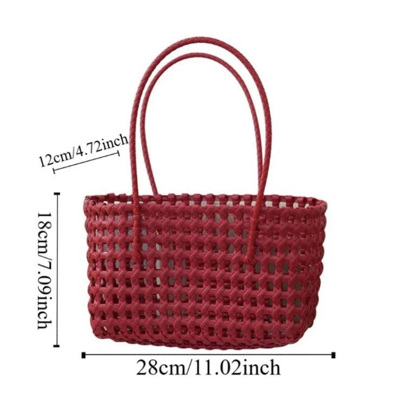 1pcs Plastic Hollow Weave Bag Countryside Style Large Capacity Beach Tote Bag Bucket Bag Bohemian Style Woman PVC Handbag Summer