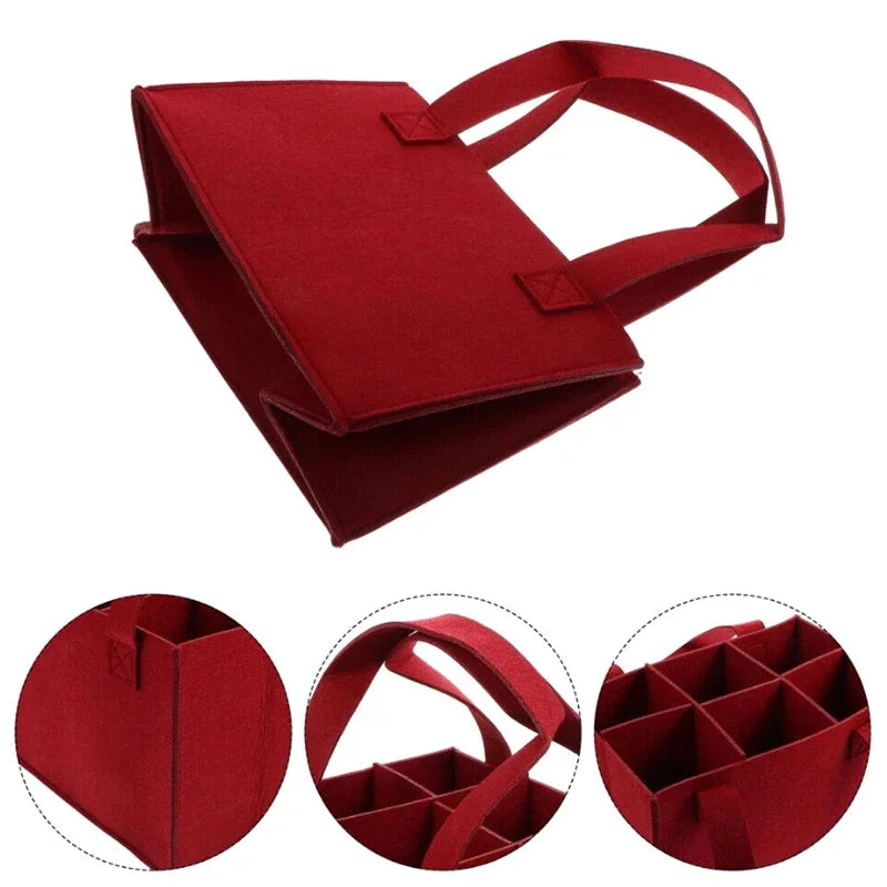 6 Bottles Felt Wine Bottle Holder Bag Grey Protective Wine Storage Bag Washable with Carry Handle Wine Bottle Carrier Wedding
