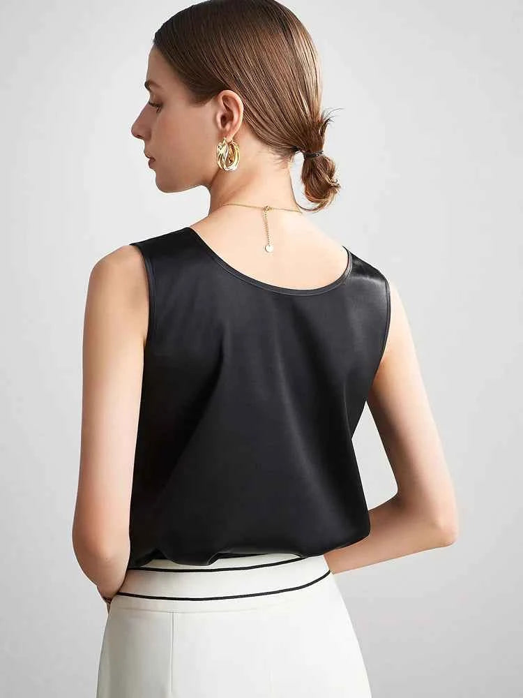 SuyaDream. Women Basic Cozy Tanks, 100%Real Silk, O neck Sleeveless Chic T Shirt, 2025 Solid Summer Vests, White, Pink, Beige