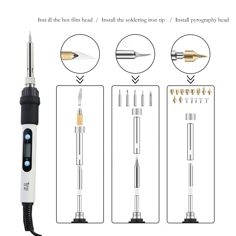 Wood Burning Carving Pyrography Pen Kit Adjustable Temperature Electric Soldering Iron Welding Wood Embossing Burning Tool