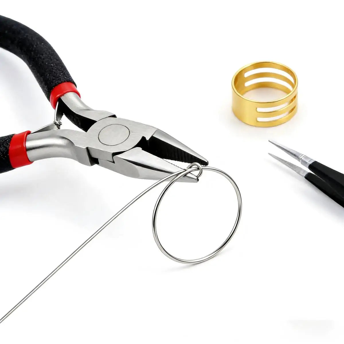 Complete Jewelry Making Tools Set: 4 Pliers (Bent Nose, Round Nose, Needle Nose, Side Cutter) + Tweezer for Jewelry Making, Wire
