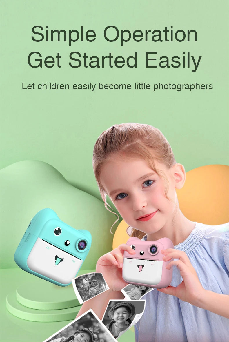Kids Photo Camera Printer Mini Thermal Print Camera Children Digital Video Camera Toy Gifts for 4-12 Years Kids Girls Boys