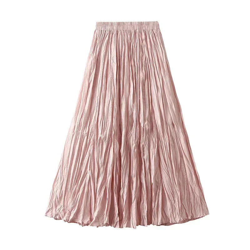 Light Luxury Irregular Slimming Pleated  A-line Skirt for Women High Waist Solid Color Loose Fashion Skirts Casual  Spring New