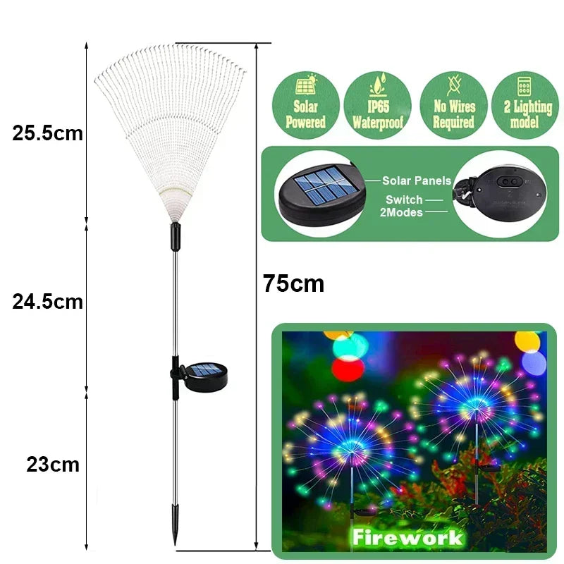 90/120LEDs Solar Garden Lights Solar Firework Lights Solar Lights Outdoor for Pathway Party Wedding Decorative Christmas