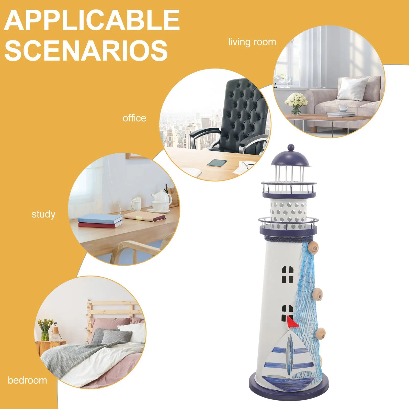 Iron Lighthouse Lamp Decor Mediterranean Style Nautical Decoration for Home Living Room Bedroom Desk Table Accent Light