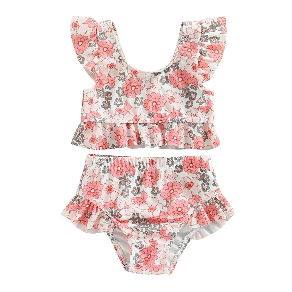 Toddler Baby Girls Floral Print Bikinis Set Summer Beachwear Halter Top Swimwear Swimming Pool Bathing Suit Swimsuit