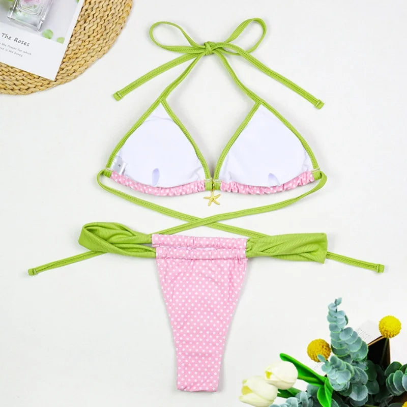 Bikinis Women Swimsuit Vintage Contrast Print Patchwork Design Sense Push Up Bikini Set Bathing Suit Swimming Beachwear 2 Piece