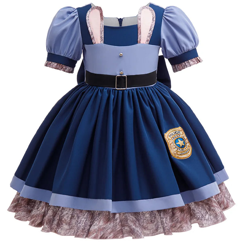 Disney Girls Cosplay Zootopia 2 Police Officer Judy Bunny Dress For Kids Holiday Party Cute Dress With Accessories Fancy Set