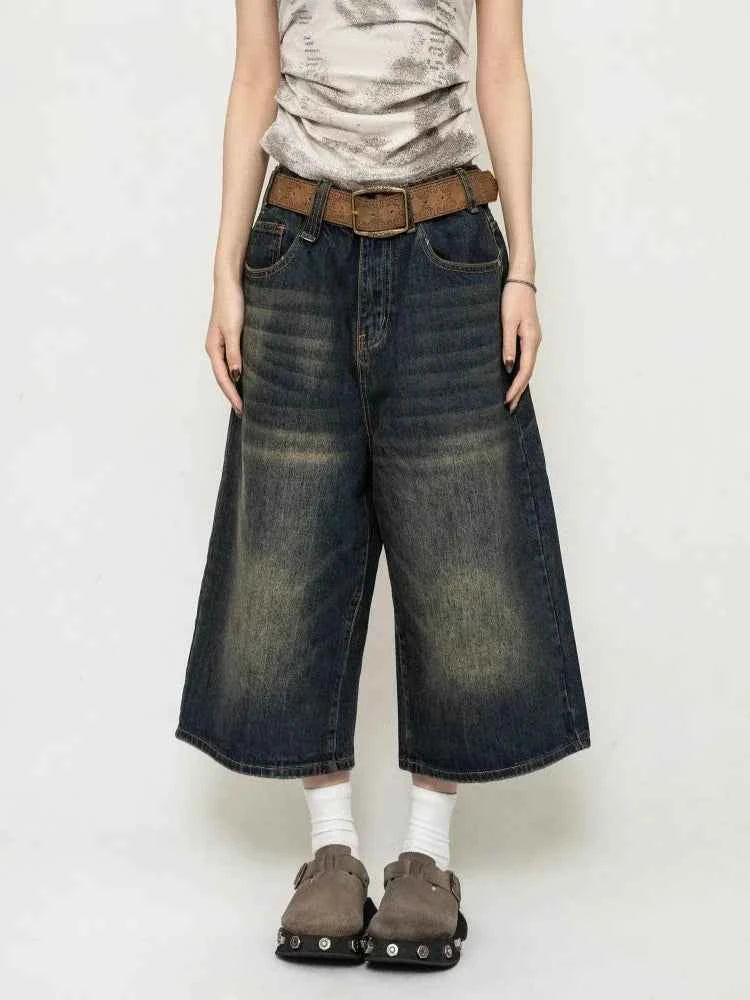 Fashion Harajuku Vintage High Waist 2000S Blue Denim Shorts Women's Casual Loose Fit Y2K Punk Streetwear Style Baggy Shorts