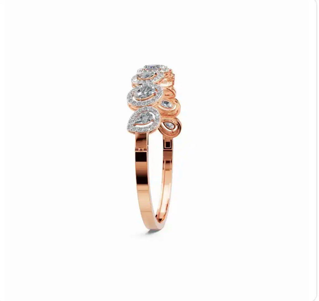 Rose Gold Oval Cut Lab Grown Diamond Ring Half Eternity Bezel Set Stacking Wedding Band for Women