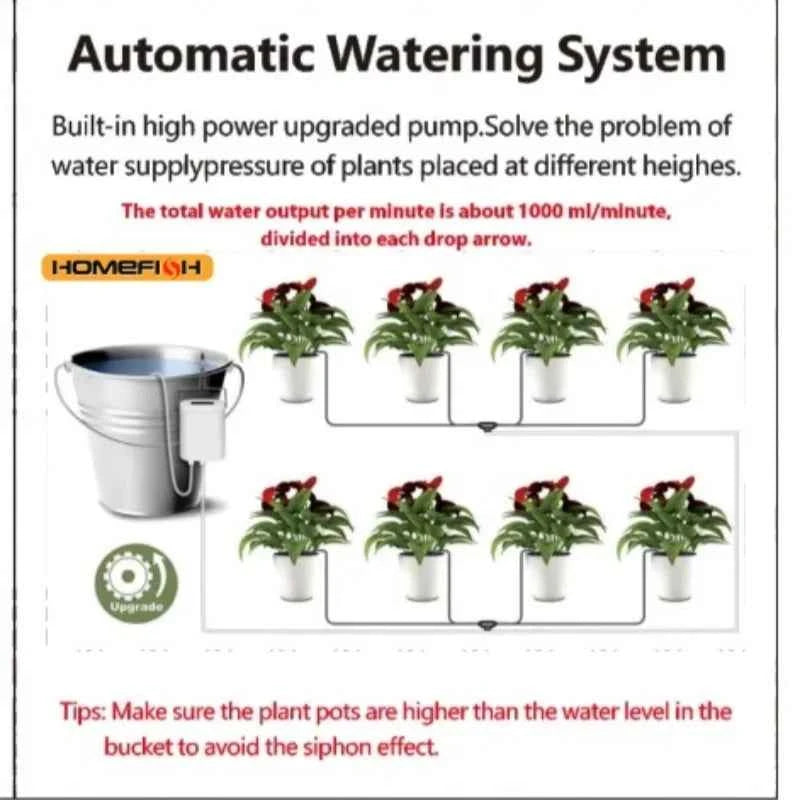 HOMEFISH Automatic Plant Flower Watering Pump Home Sprinkler Drip Irrigation Device 4/8/16 Heads Timer System Kit Garden Tool