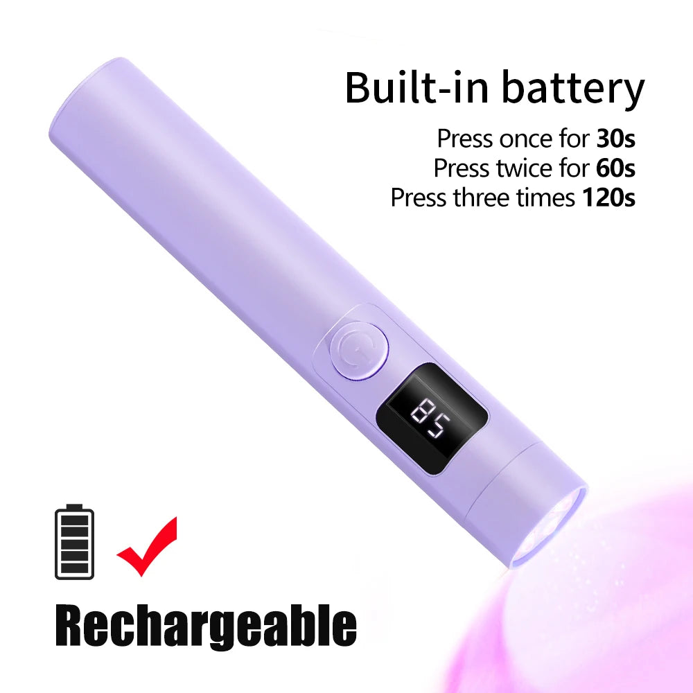 YIKOOLIN Portable Handheld UV Nail Lamp LED Mini Nail Dryer with LCD Screen USB for Gel Nails USB Rechargeable Nail Light