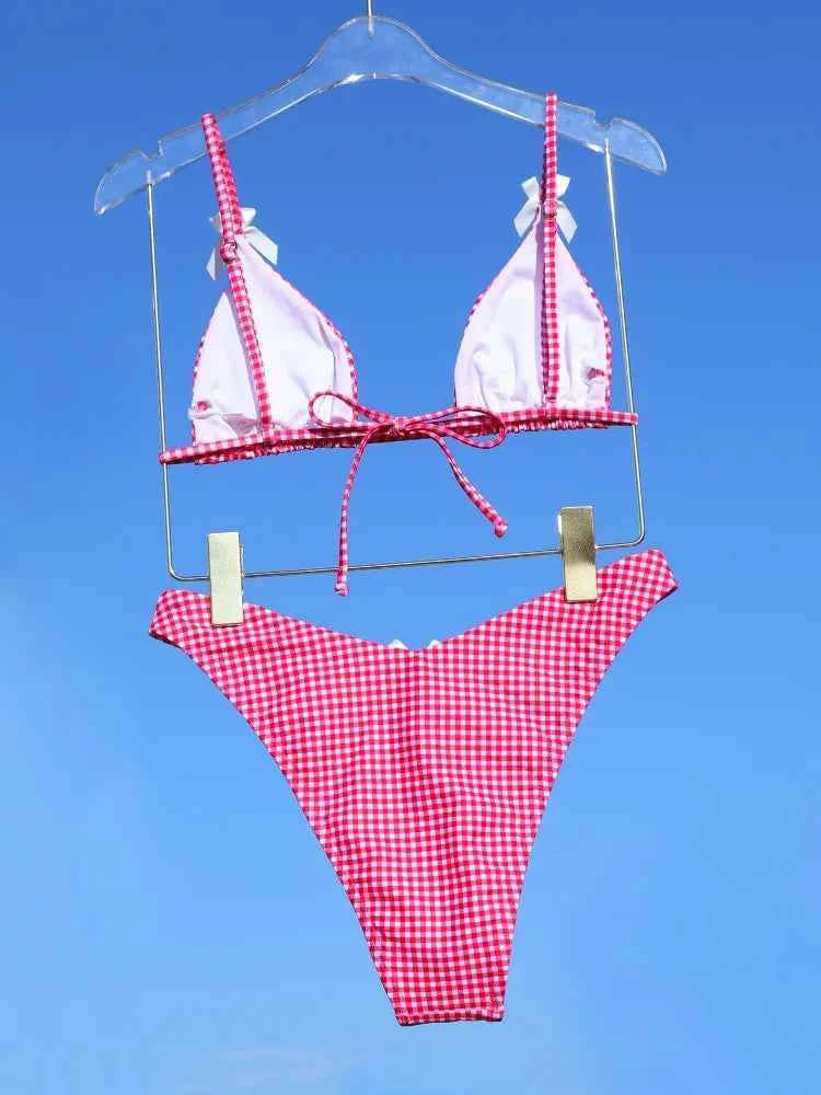 Triangle Bikinis Bow Swimsuit Women Sexy Swimwear Bandage Bikini Set Summer Biquini Female Beachwear Low Waist Thong Swimsuits