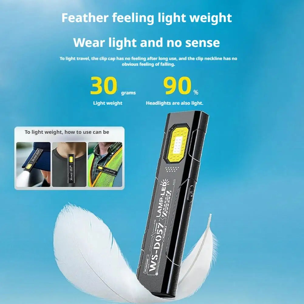 LED COB Flashlight Type C Rechargeable 600LM Portable Mini Torch Pocket Lantern Flood Work Light With Magnet For Emergency