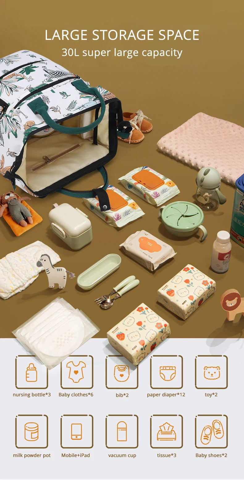 IYEAL Fashion Baby Nappy Bag Cute Animal Pattern Mommy Bag Multi Functional Large Capacity Diaper Bags for Babies Nursing Bags