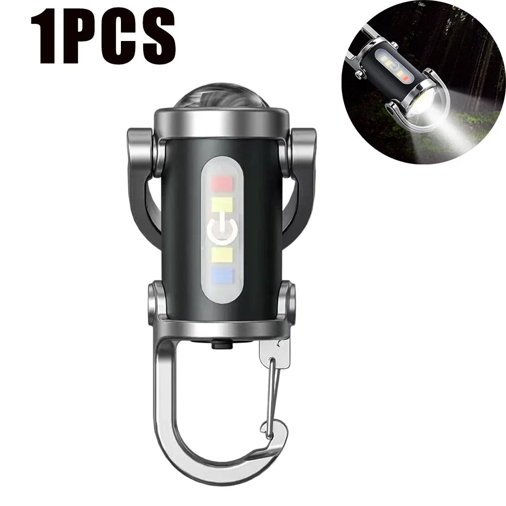 Powerful COB LED Flashlight Keychain USB Rechargeable Hanging Portable Flashlight Waterproof Keyring Camping Walking Pocket Lamp