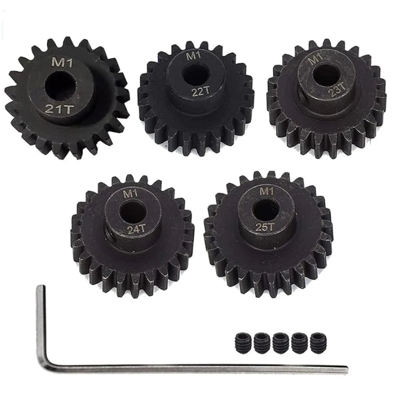 1/5PCS Metal Steel M1 Pinion Gear Sets 21T 22T 23T 24T 25T 5mm Shaft Motor Gears with Hex Key for 1/10 RC Brushless Brush Motor