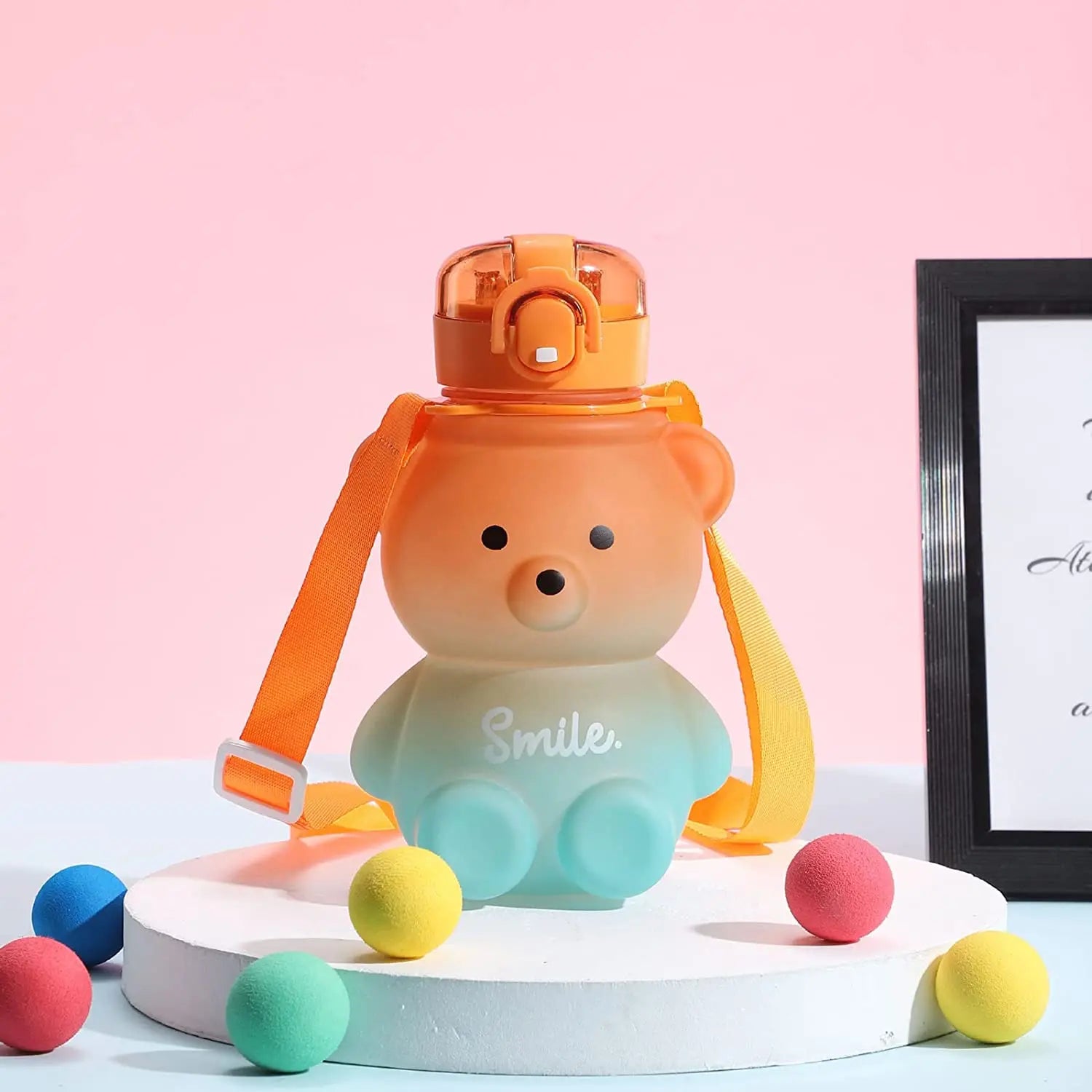 Bear Water Bottle 800ml Cute Kawaii Teddy Bear Water Bottle with Straw & Strap Leak-Proof Drinking Cup Gift for Kids & Girls
