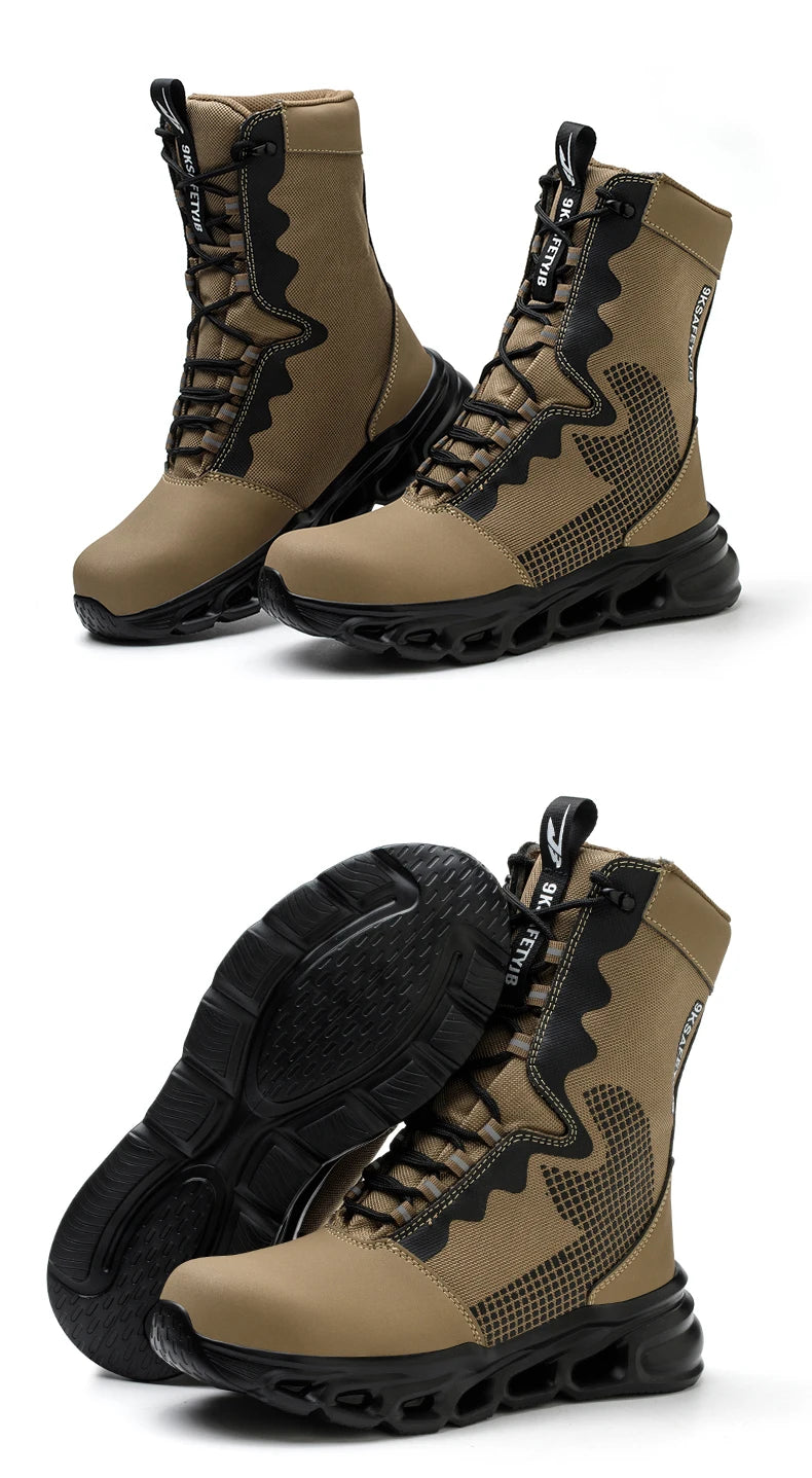 Fashion Work Boots Men Protective Shoes Safety Boots Steel Toe Shoes Outdoor Hiking Boots Light Tactical Boots Puncture-Proof