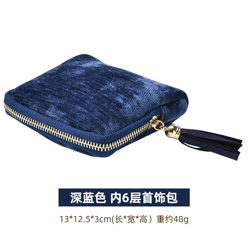 Tassel Jewelry Organizer Bag Portable Travel Case with Metal Zipper for Bracelets Jade Bangles Necklaces Rings Storage Pouch
