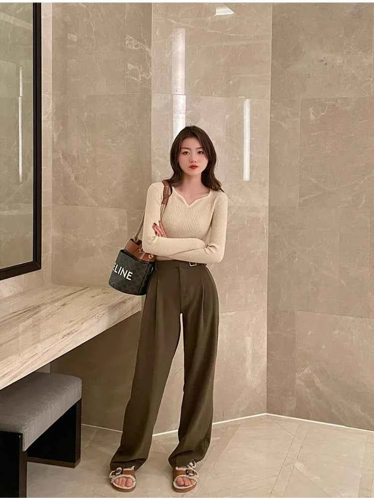 2026 Basic V-neck Chic  Autumn Winter Pullover Women Female Knitted Ribbed Sweater Slim Long Sleeve Badycon High Quality Sweater