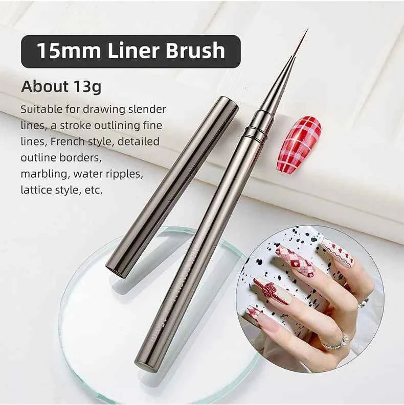 5PCS/set 6/9/12/15/18mm Nail Liner Brush Set Drawing Lines Stripe Painting Flower Pen Nail Art Manicure Metal Handle Brush Set