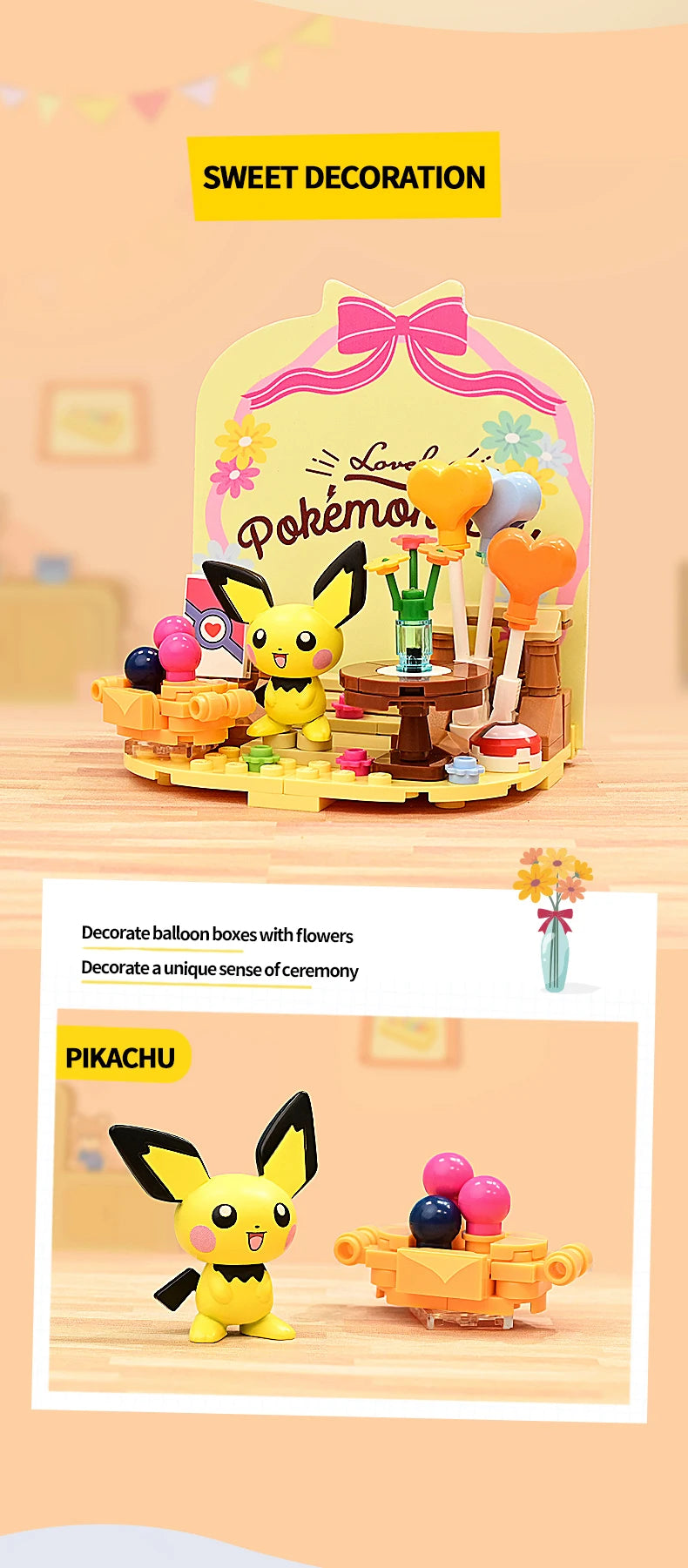 Pokemon Building Blocks Pikachu Psyduck Seaside Party Theme Scene Model Bricks Desktop Decorative Ornaments DIY Toys Gifts