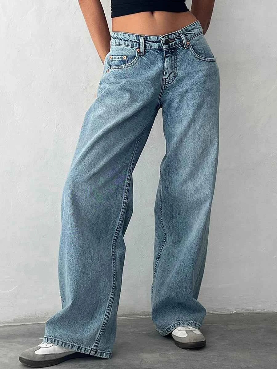 Y2K Baggy Jeans for Women Trendy Low Rise Casual Straight Leg Boyfriend Jeans Denim Pants with Pocket Streetwear