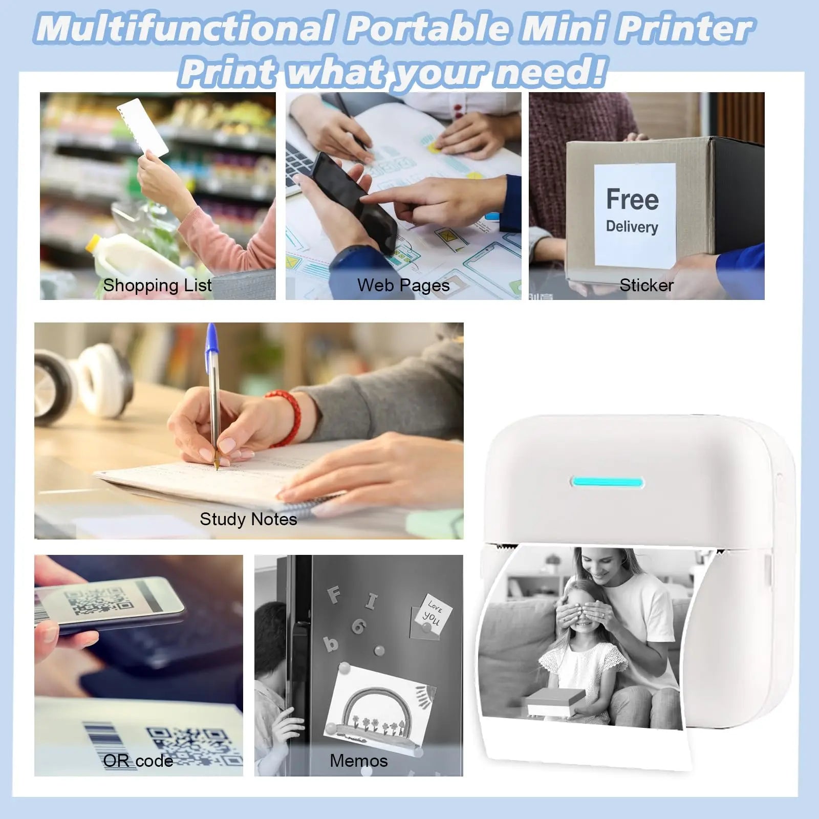 Thermal Portable Printer Mini Pocket Print Photo Thermal Label Printers With 57mm Printing Wireless BT Android And iOS Printers