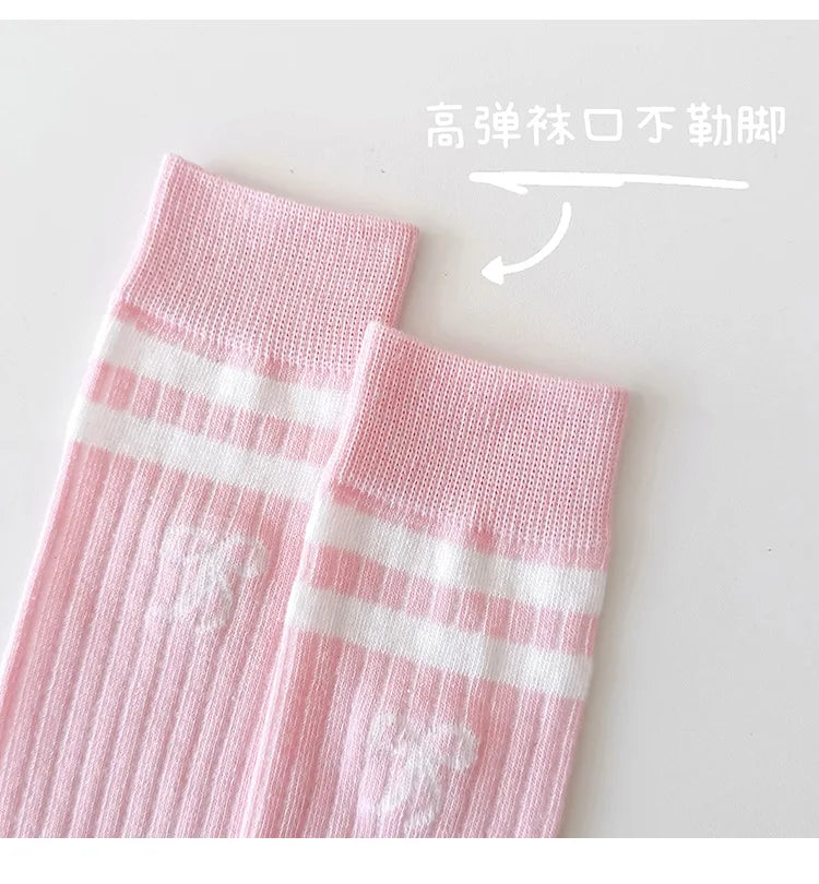 40CM Children's Long Socks Spring and Summer Girls' Bow Princess Skirt Paired with Knee High Sock Striped High Tube Cotton Socks