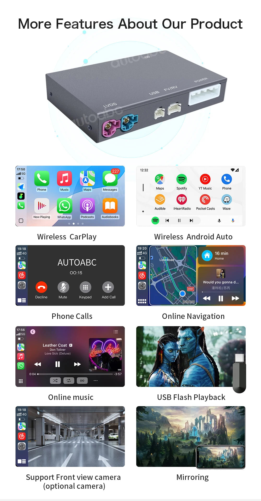 AUTOABC 2025 New For Alfa Romeo Stelvio /Giulia 2017-2019 Wireless CarPlay Android AutoAirPlay Navigation Car Play Functions