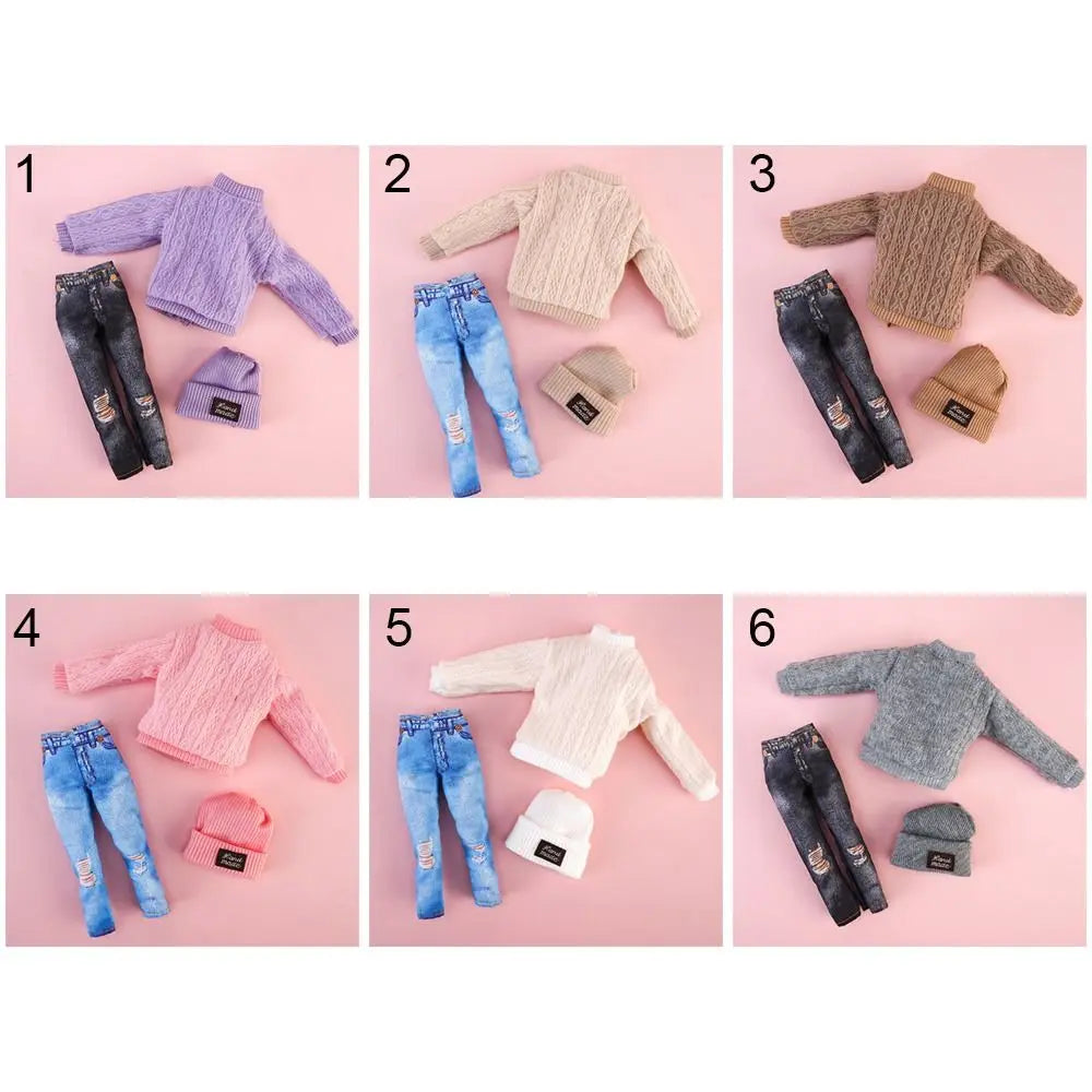 Doll Casual Clothes Hats Winter Wear Sweaters Pants Handmade Girl Doll Wearing Set For 1/6 Doll Clothes Accessories DIY Gift