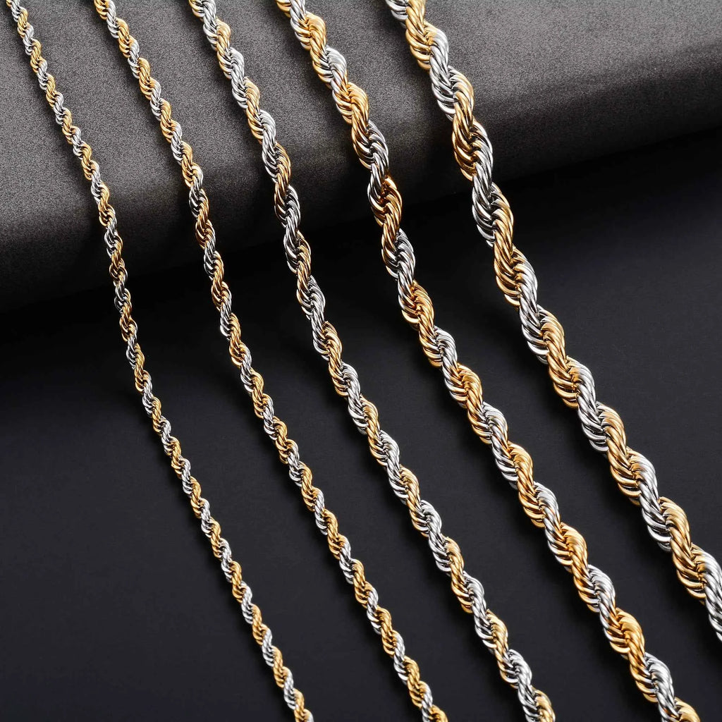 Men's Twisted Neck Rope Chain Stainless Steel Necklace for Women Punk Boy Silver and Gold Color Metal Jewelry Accessories Choker