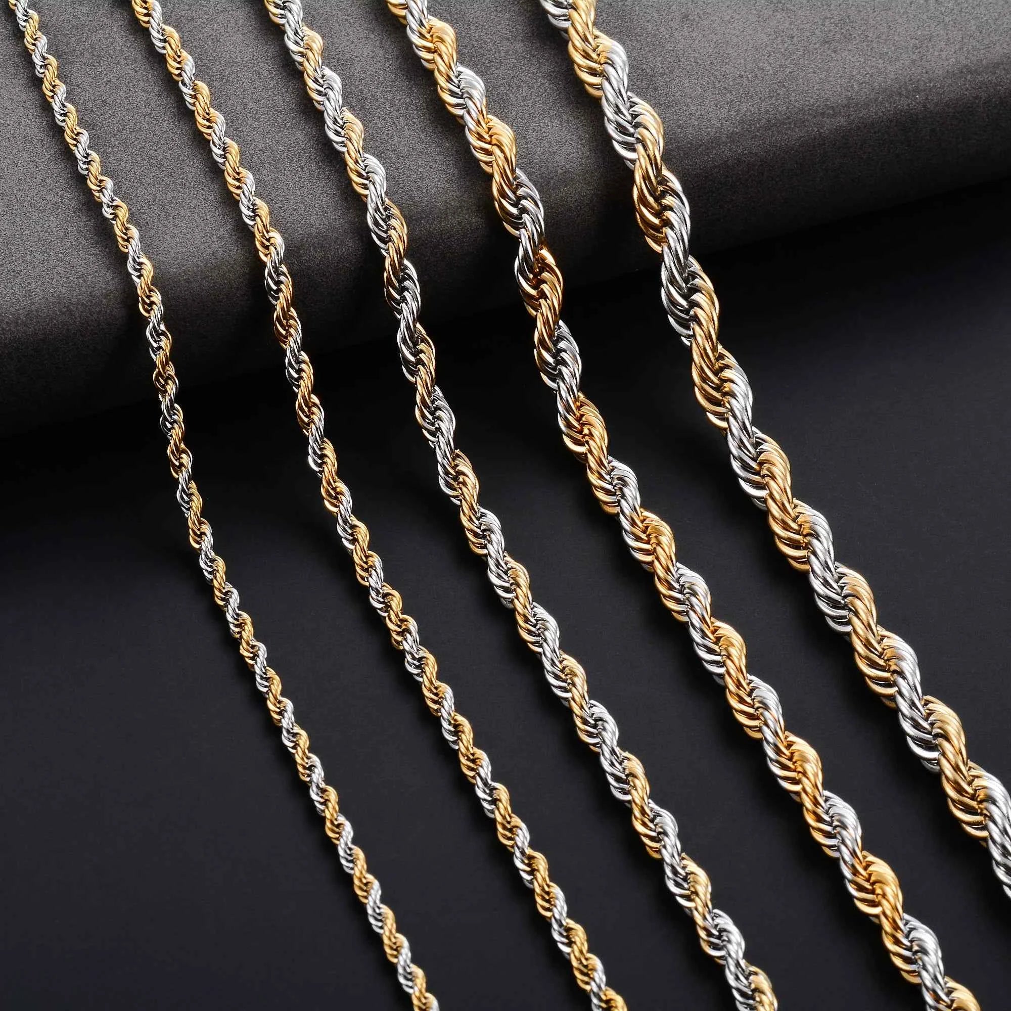Men's Twisted Neck Rope Chain Stainless Steel Necklace for Women Punk Boy Silver and Gold Color Metal Jewelry Accessories Choker