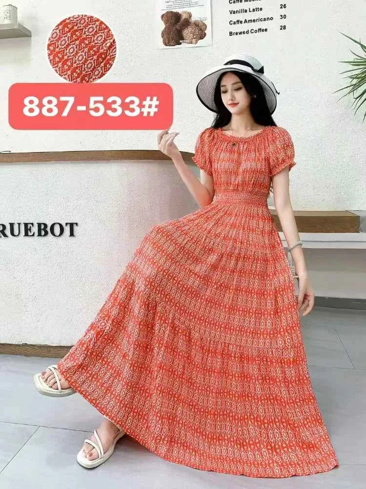 Long Maxi Dress Women Clothing Spring Summer Bohemian Holiday Beach Korean Style Floral Vintage Slim Vestidos Robe Dresses Boho