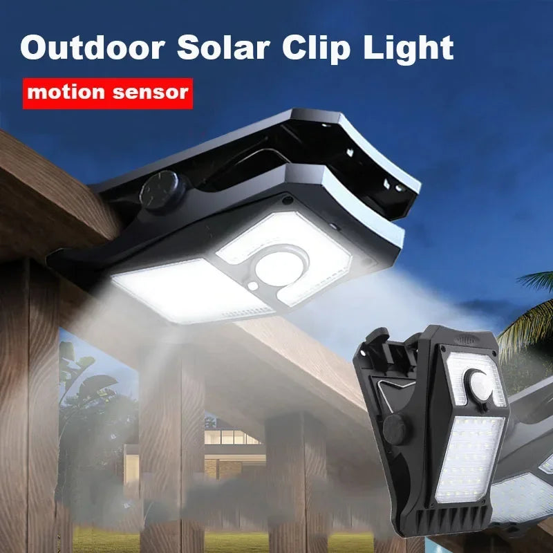 LED Solar Garden Lights Outdoor Solar Clip Light Motion Sensor Camping Lamp with 3 Mode Waterproof Fence Street Landscape