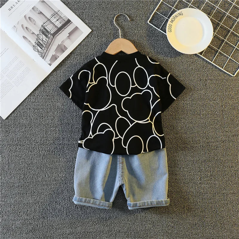 New Summer Baby Boys Clothing Set Cartoon Bear Short Sleeve T-Shirt Shorts 2Pcs Suit For 1-5 Years Kids Children Fashion Outfit